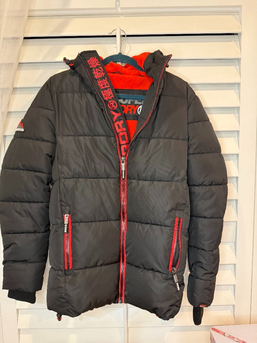 Superdry Sports Puffer Jacket Gray Orange Hooded Winter Coat
